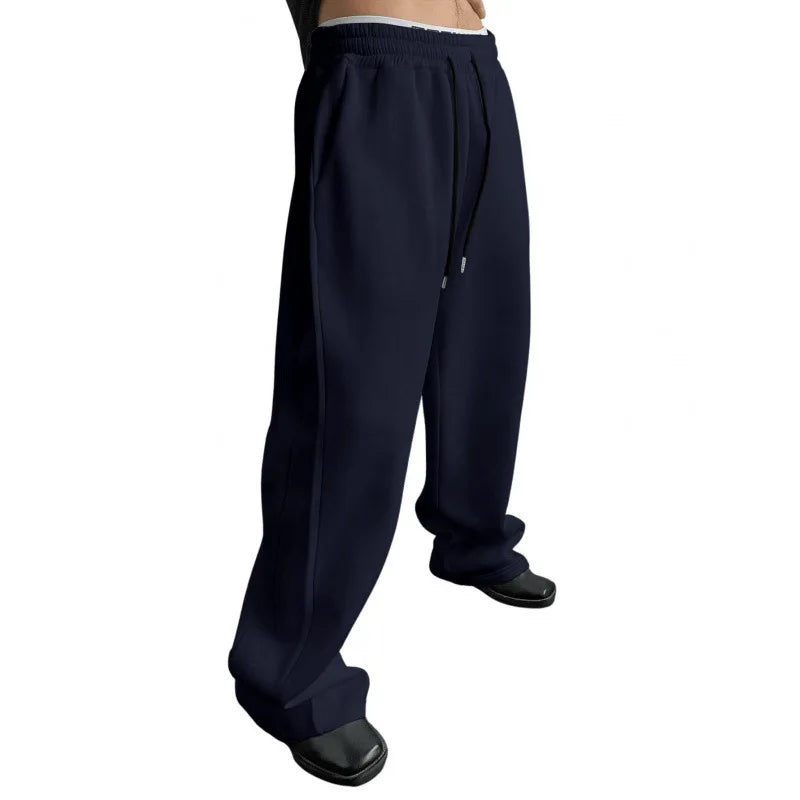 Herren Einfarbige Freizeithose 2025 Kordelzug in der Taille Gerades weites Bein Lockere Passform mit Taschen Vielseitige Sporthose