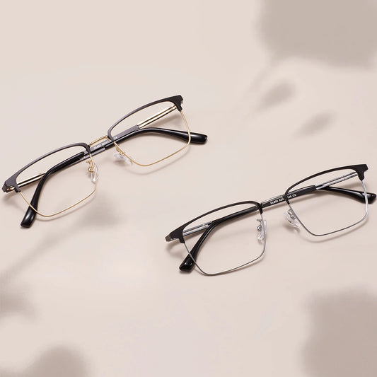 Comfortable Rectangular Men Business Full Rim Spectacle Large Browline Metal Glasses Frame For Optical Prescription Lenses