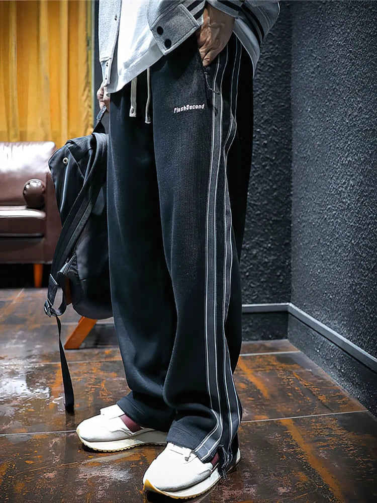 Seitlicher Reißverschluss Schlitz Lässige Sportweite Jogginghose Herren Gerade Lange Hose Outdoor Laufen Cargo Hose