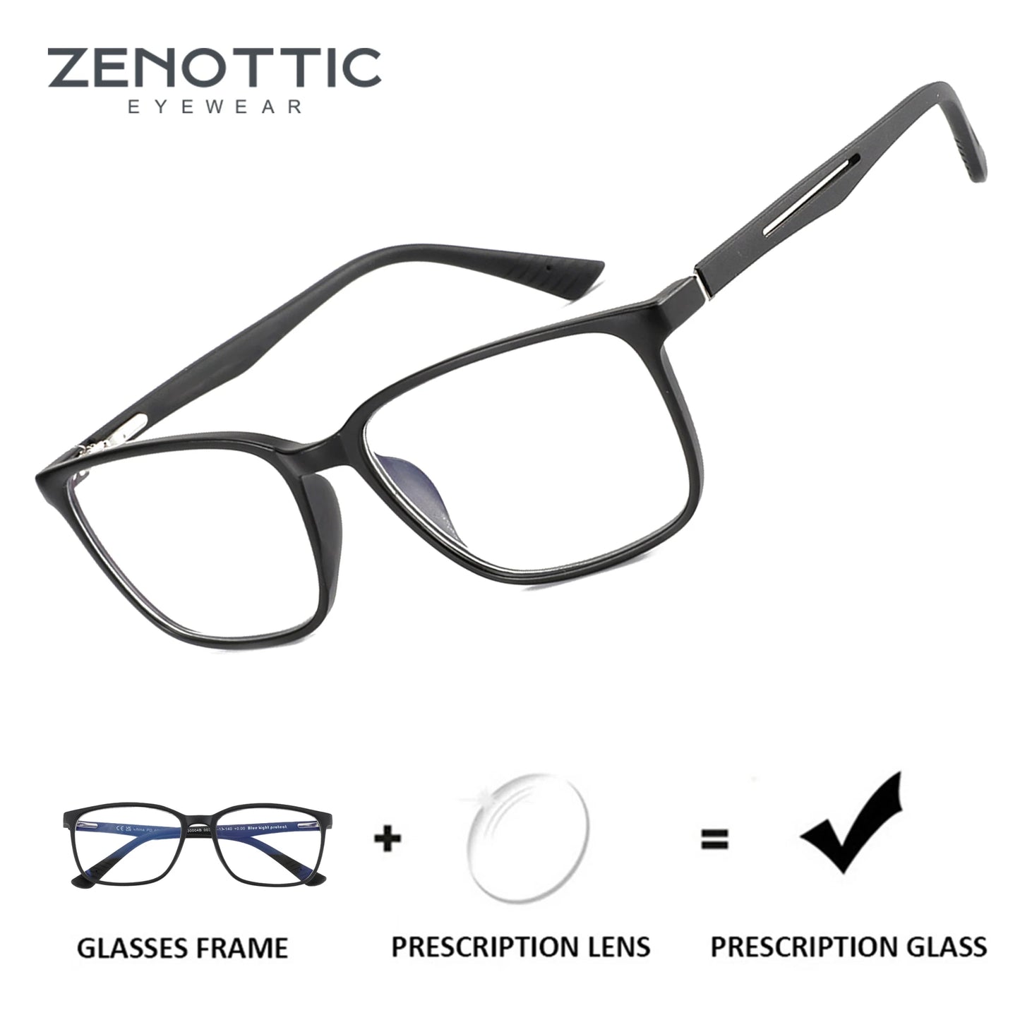 ZENOTTIC Square Prescription Glasses Anti Blue Light Photochromic optical Eyeglasses with Myopia Hyperopia Progressive Lens