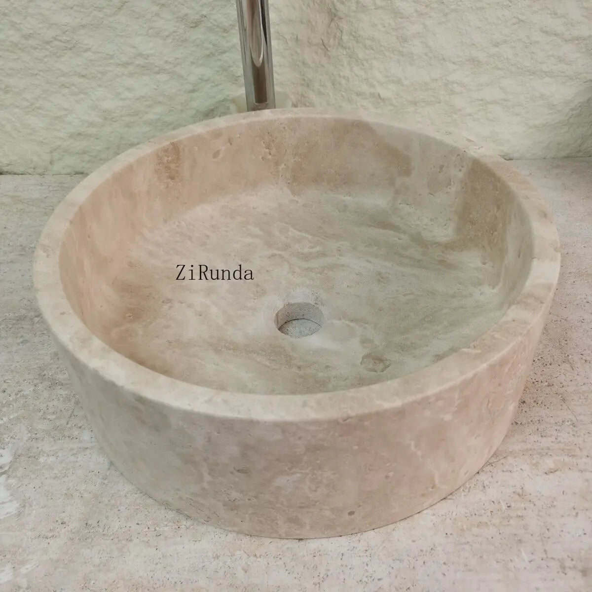 Natürlicher Travertin türkischer Beige zylindrischer Waschtisch Steinplattform Becken einfache Spüle