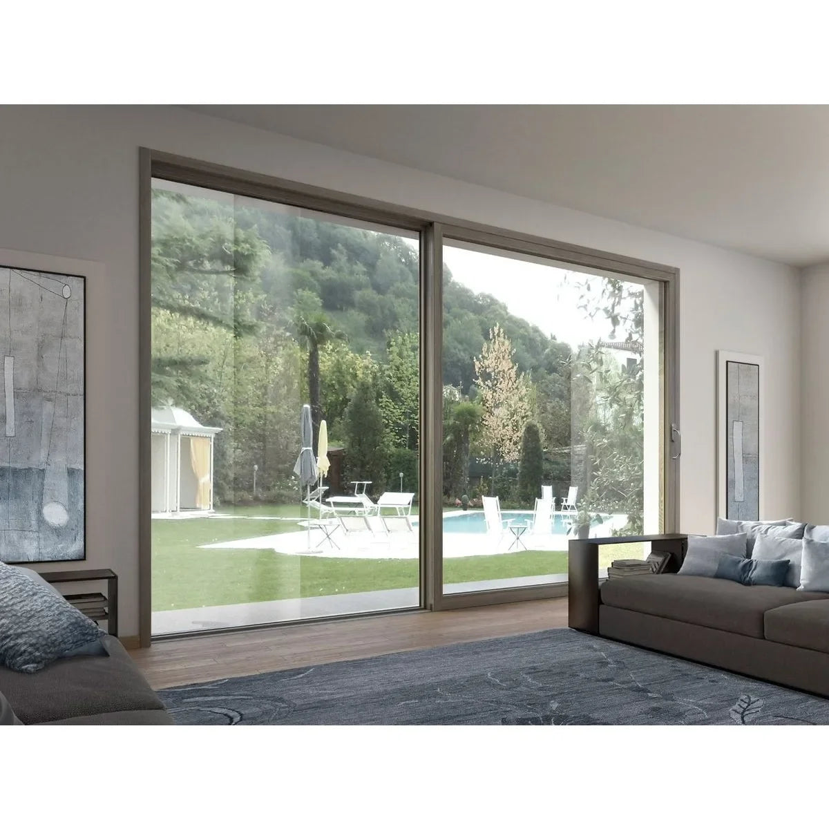 DN 2,0 mm moderne Schiebetür aus Aluminium, hochbelastbar, mit gehärtetem Glas, schalldicht und energiesparend, wasserdichte Terrassentüren
