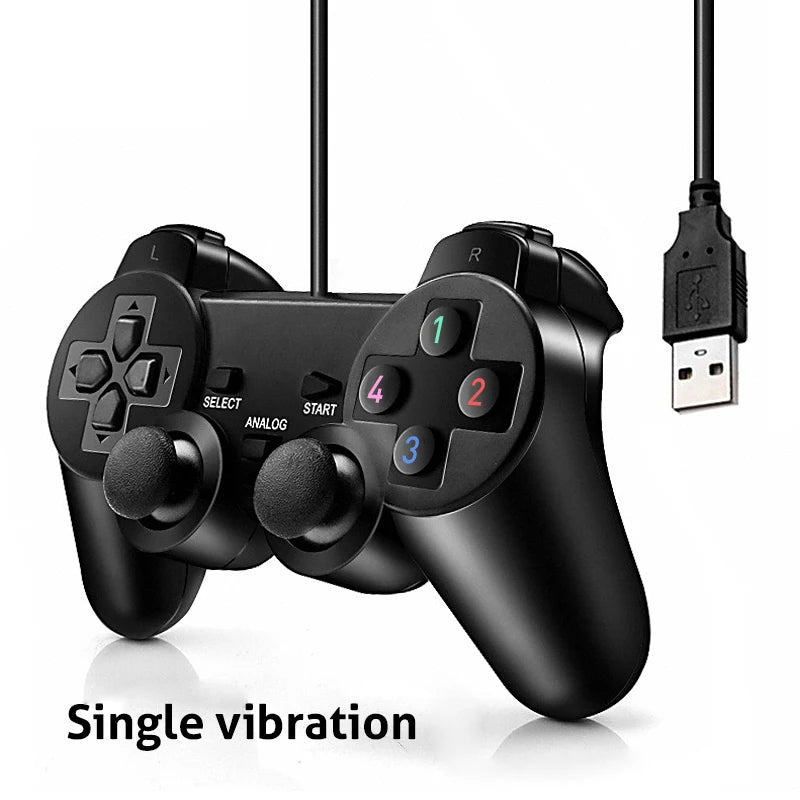 Manette de jeu USB filaire avec double vibration analogique pour console PS2 PlayStation 2 PC, prête à l'emploi