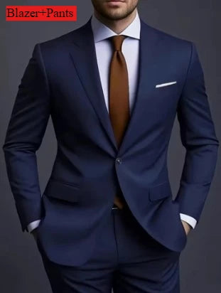 (Jacke + Hose) 2025 Neuer luxuriöser, eleganter Herrenanzug, 2-teiliges Set, modisch, koreanisch, lässig, Slim Fit, für Gesellschaft, Bräutigam, Hochzeit, Smoking