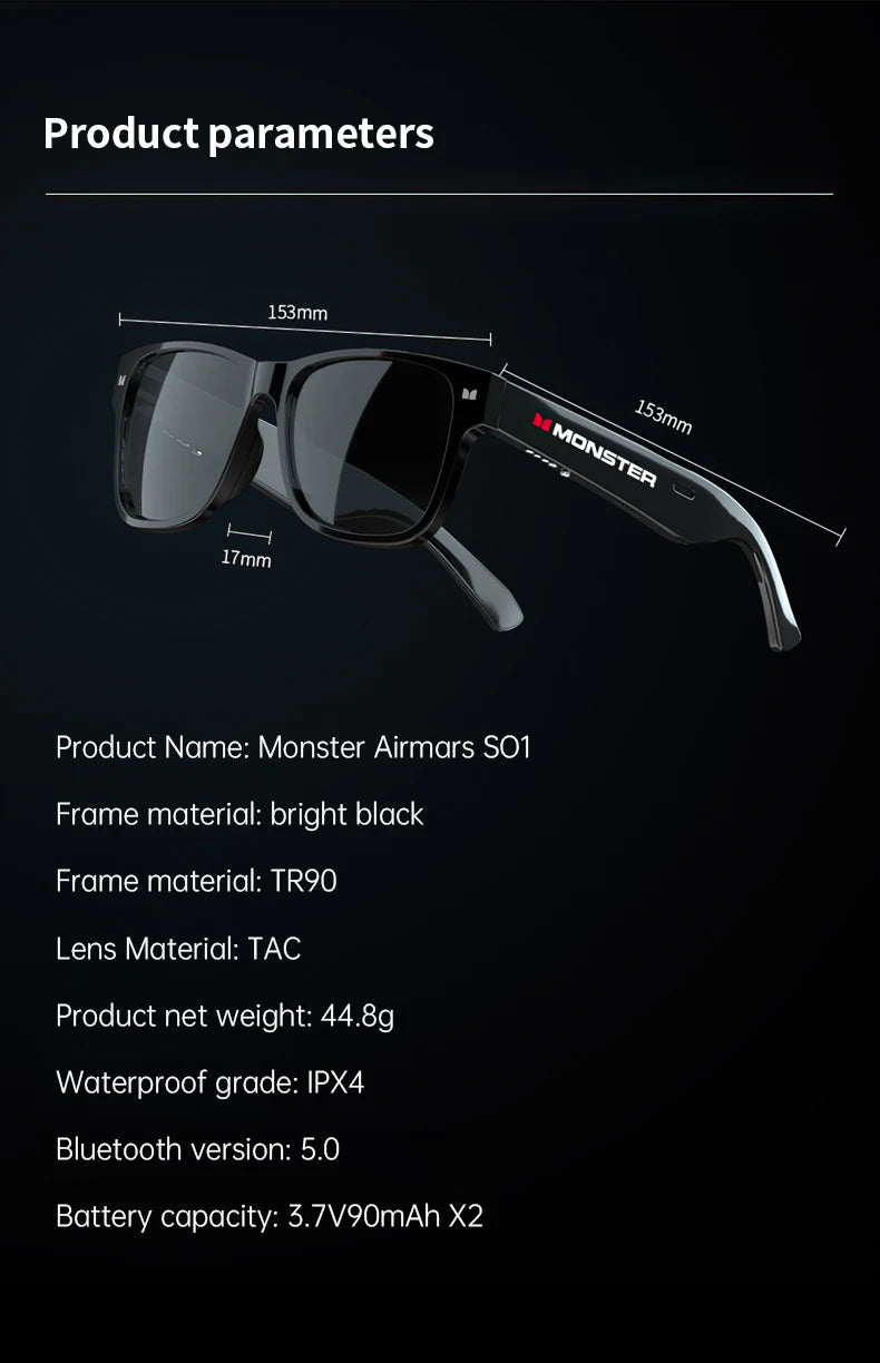 Monster Glasses Headset Wireless Bluetooth 5.0 Sunglasses Outdoor Sport earphone Calling Music Eyeglasses