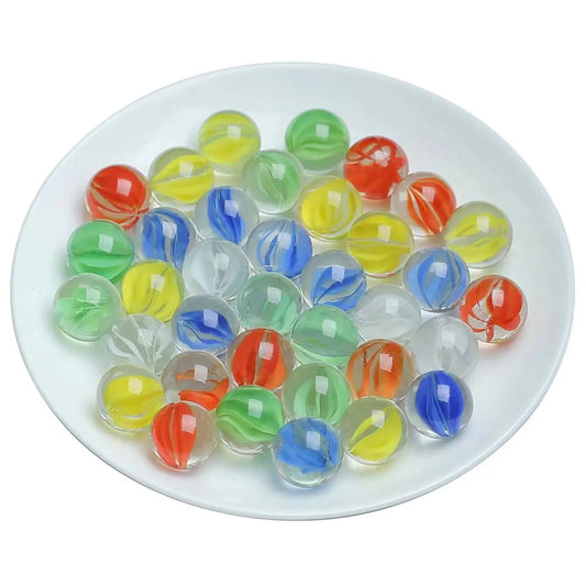 50pcs 14MM Cat Eye Petal Glass Marble Catapult Marble Colored Pattern Glass Beads Transparent Marble Ball Children's Toy