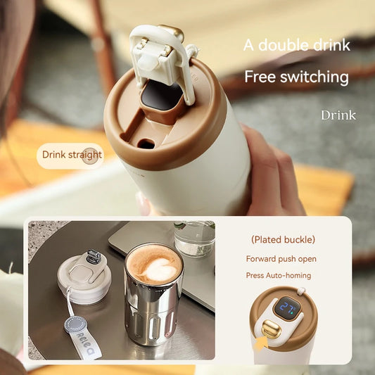 Bouteille d'eau isotherme en acier inoxydable de 450 ml avec affichage de la température LED, tasse à café, garde le froid et le chaud, tasse thermique, flasque de voyage sous vide
