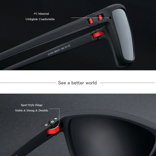 BARCUR Brand Classic Men Sunglasses Comfort Durable PC Rectangular Frame TAC Lens Versatile Age Polarized Sunglasses
