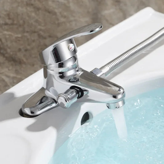 Robinet Mélangeur de Lavabo Fixé sur Pont, Robinet de Douche, Robinet Chaud et Froid pour Lavabo de Toilette Domestique, Robinet Chromé Multifonctionnel