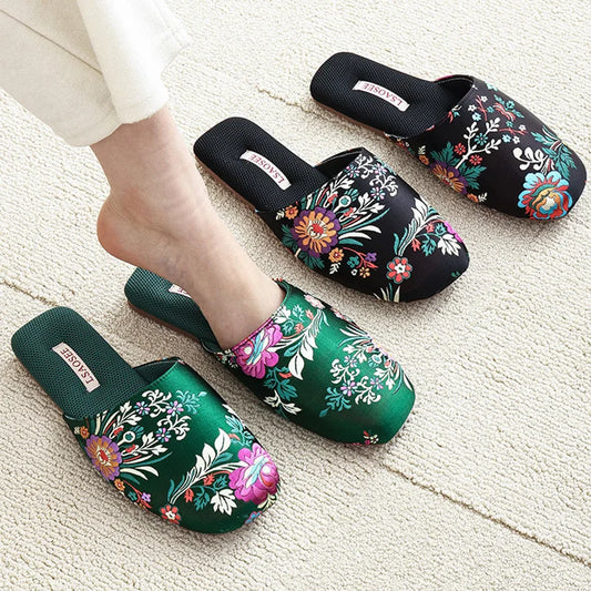 Spring and summer new Chinese embroidered slippers high-end light luxury classic beef tendon bottom home floor drag women