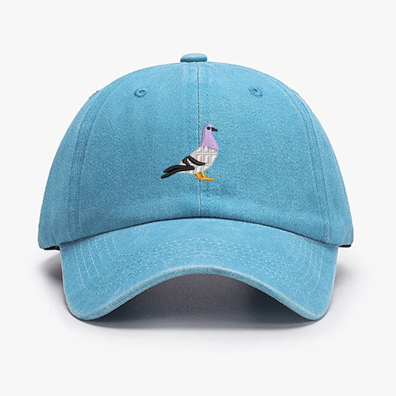 Bestickte Tauben-Design Vintage Baseballkappen für Frühling, Herren und Damen, wassergewaschen, Sonnenschutz, Sonnenhut, Sport, Angeln, Sonnenblende, Papa-Hut