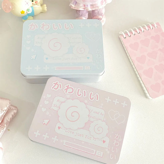 Small Card Storage Box Tinplate Organizer Jewelry Collect Case Desktop Storage Stationery Ins Style Classic Office Supplies ???