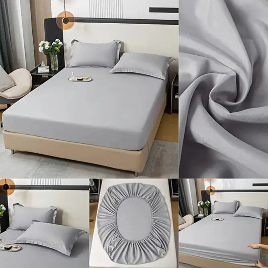 Soft Cotton Fitted Sheet with Elastic Bands Solid Color Non Slip Mattress Covers Bedsheet for Double King Queen Bed 140/160/200