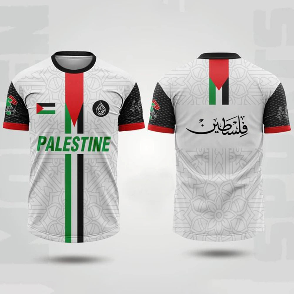 Palästina Fußballtrikot T-Shirts Sommer Mode Kurzarm Palästinensische Flagge 3D-Druck T-Shirt Casual O-Neck Locker Herren Tee Tops