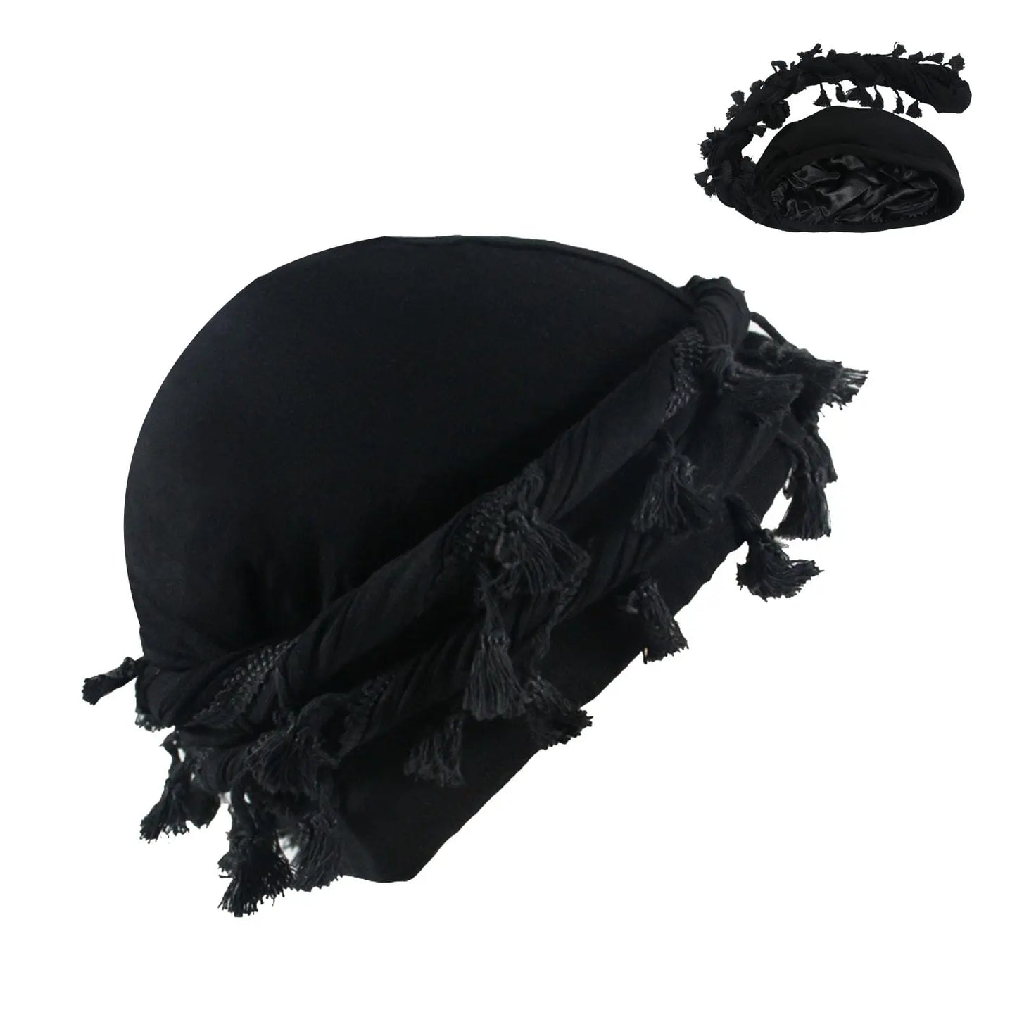 2026 Vintage Twist Kopftücher Durag mit Quaste für Herren Schwarz Grau Turban Schal zum Binden Jungen Haarwickel