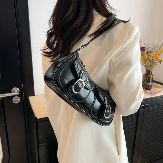 Fashion PU-Leder Damen Umhängetasche Kleine Doppel-Taschen Design Damen Achseltaschen Y2k Vintage Weibliche Handtaschen Clutch Geldbörse