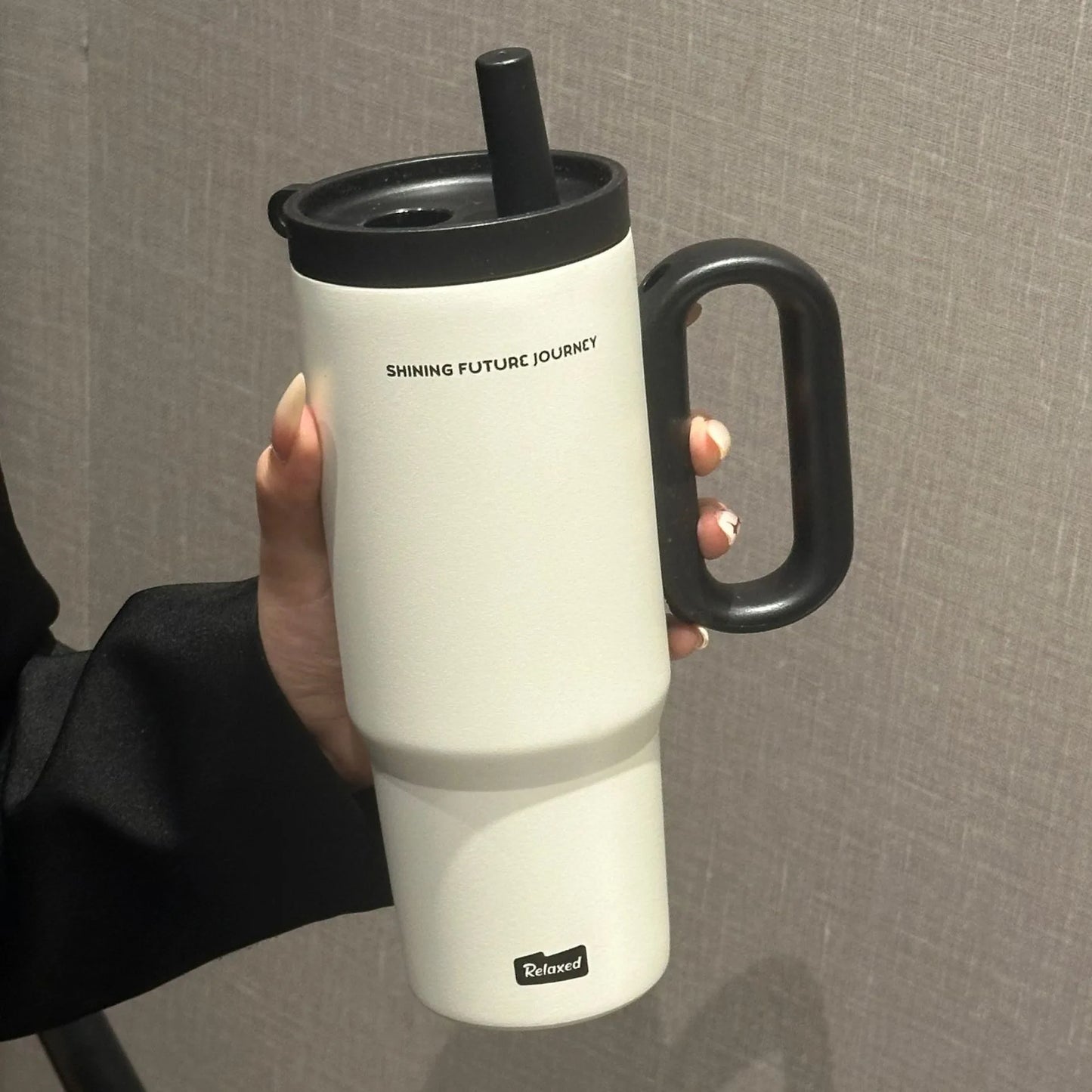 720ML Edelstahl Thermobecher mit Strohhalm & Griff Eiskaffee Trinkbecher Vakuumisoliert Auto Reise Outdoor Wasserflasche