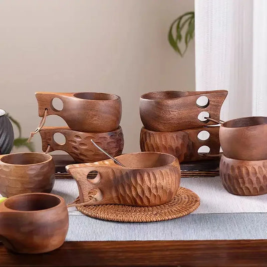 Wooden Finland Mug Creative Outdoor Camping Travel Wooden Cup Nordic Style Handmade Milk Coffee Bar Beer Mugs