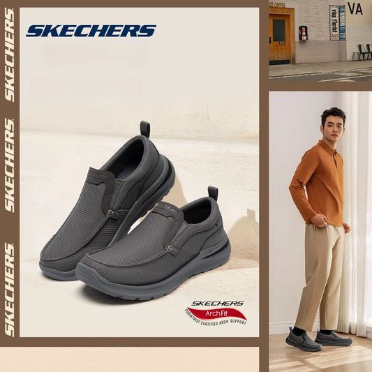 Skechers Men Casual Business Shoes Mens Outdoor Antiskid Loafers Round Toe Soft Lightweight Bottom Driving Wrok Shoes Arch Fit