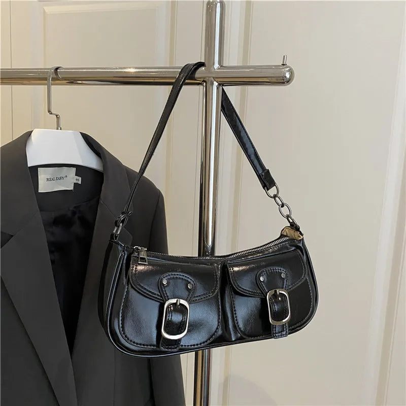 Fashion PU-Leder Damen Umhängetasche Kleine Doppel-Taschen Design Damen Achseltaschen Y2k Vintage Weibliche Handtaschen Clutch Geldbörse