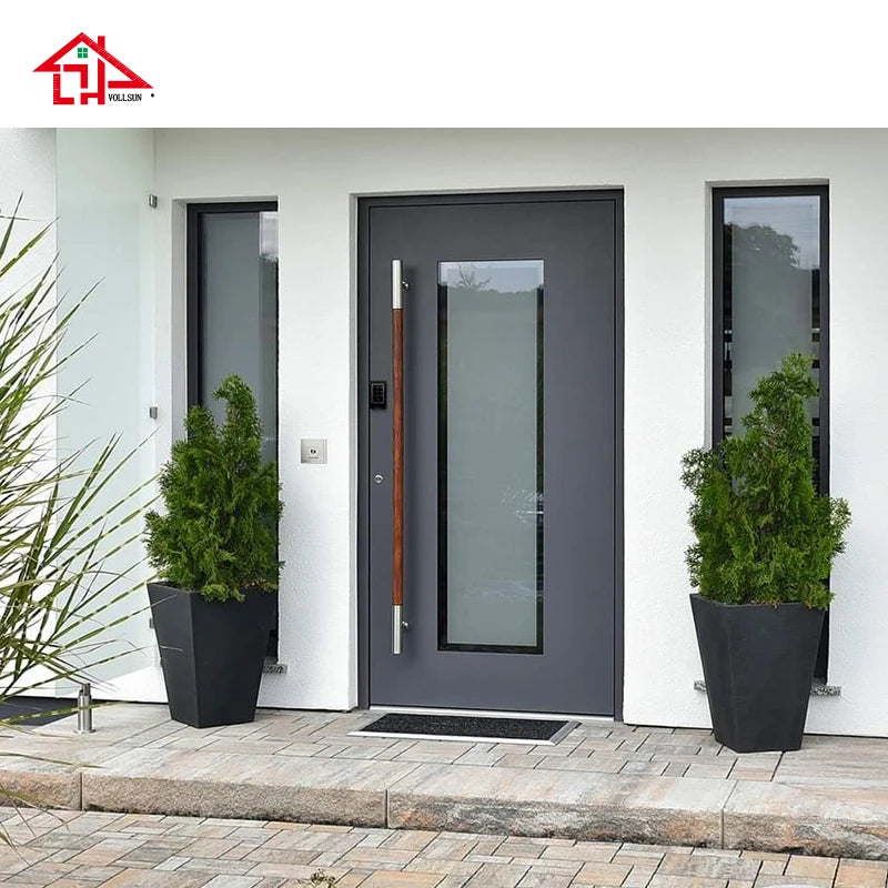 Moderne Aluminium-Haustür mit Milchglas, hochsichere Außentür, maßgefertigtes Design für Wohnvilla