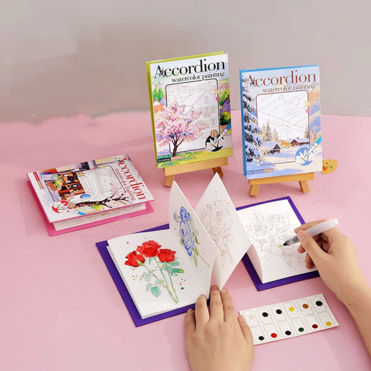 Watercolor Coloring Book with On-the-Go Palette Pop-up Paper & Built-in Paints Gift for Young Artists Doodle Enthusiasts