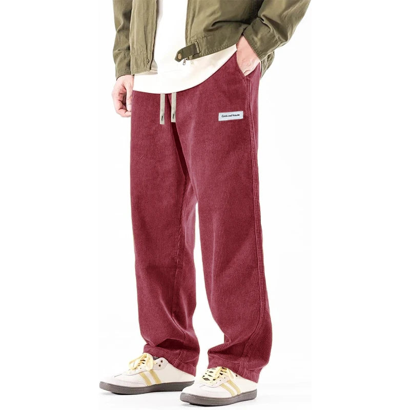 Herren Cord Baggy Hose Elastischer Bund Kordelzug Freizeithose Outdoor Loose Sweatpants Arbeitshose Atmungsaktive Streetwear