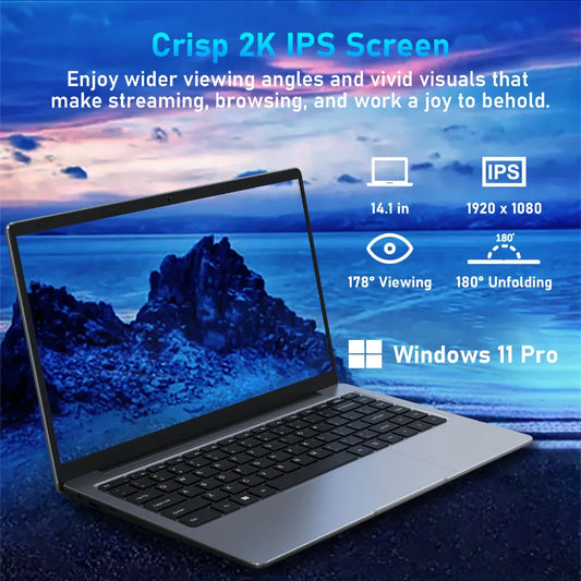 New Ultra Slim Laptop 14.1" 16GB RAM 2TB SSD Intel Pentium 4405U Notebook Gamer 1920*1080 Display Office Study Computer PC