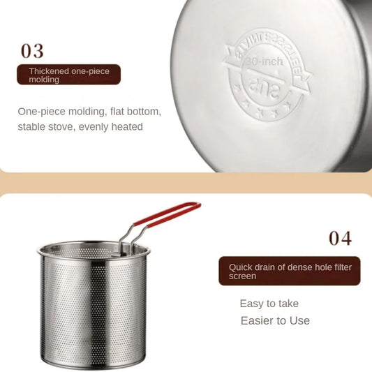 Vente directe usine, ensemble de casseroles de friture en acier inoxydable 304, friteuse à poulet frit, tempura, marmite à friture pour la cuisine