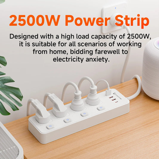 Multiprise CA australienne avec interrupteurs indépendants, cordon de 1,8 m, filtre réseau et ports de charge USB-C