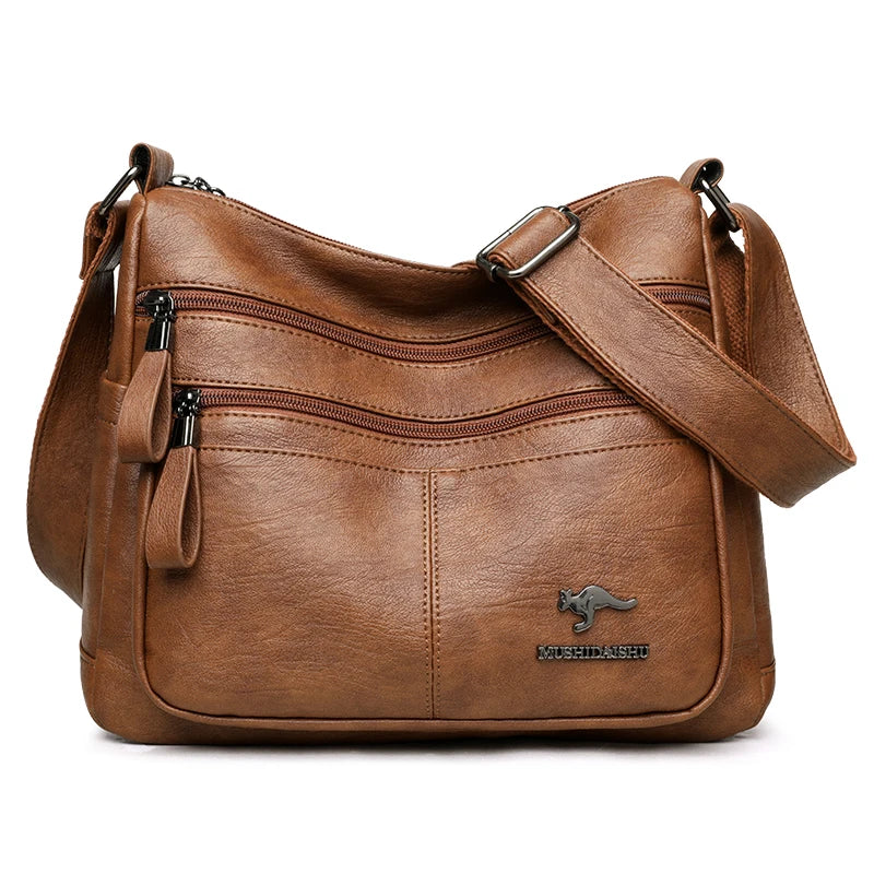 Känguru Weichleder Umhängetaschen für Damen Vintage Multi-Pocket Schultertaschen Designer Damen Casual Messenger Sac A Main