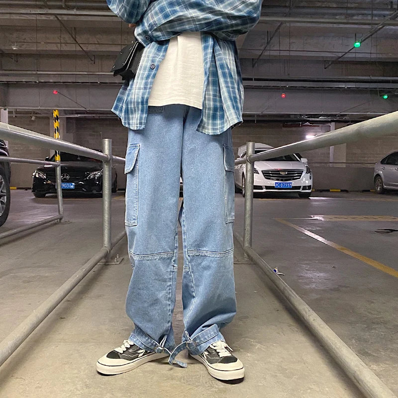 Herren Jeans Weites Bein Denim-Hose Locker Gerade Baggy Herren Jeans Hip Hop Streetwear Skateboard Neutrale Denim Hose Cargo Jeans