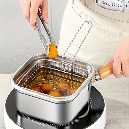 Stainless Steel Fryer French Fries and Chicken Wings, Induction/Stove Compatible Pot, Household Small Oil Pot with Filter Screen