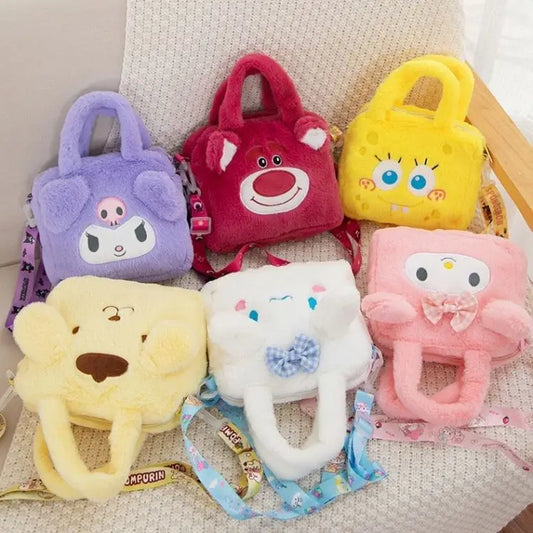 Sanrio Plush Bag Kuromi Cinnamoroll Melody Stitch Handbag Hello kitty Crossbody Cosmetic Storage Bags Boys Girl Christmas Gift