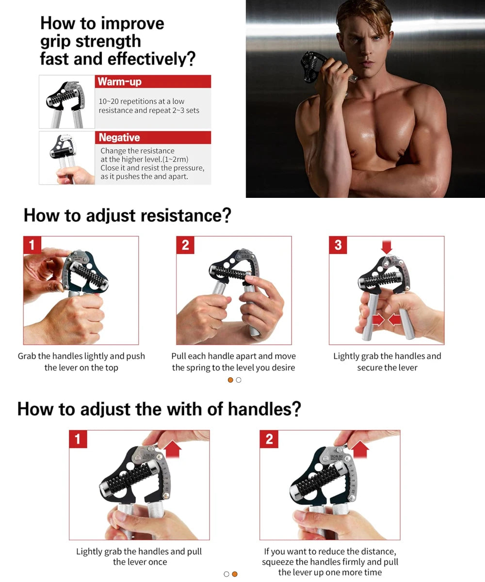 Iron Grip Adjustable Hand Gripper Strengthener Grip Strength Trainer Hand Grip Exerciser Wrist Strengtheners Silent Durable