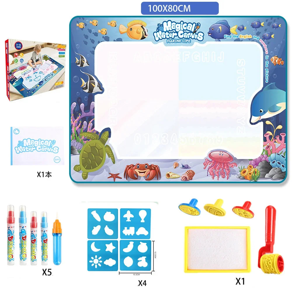 100x80CM Zauberwasser-Zeichenmatte Malen Doodle mit wiederverwendbaren Zauberstiften Montessori Malbrett Lernspielzeug Kindergeschenke