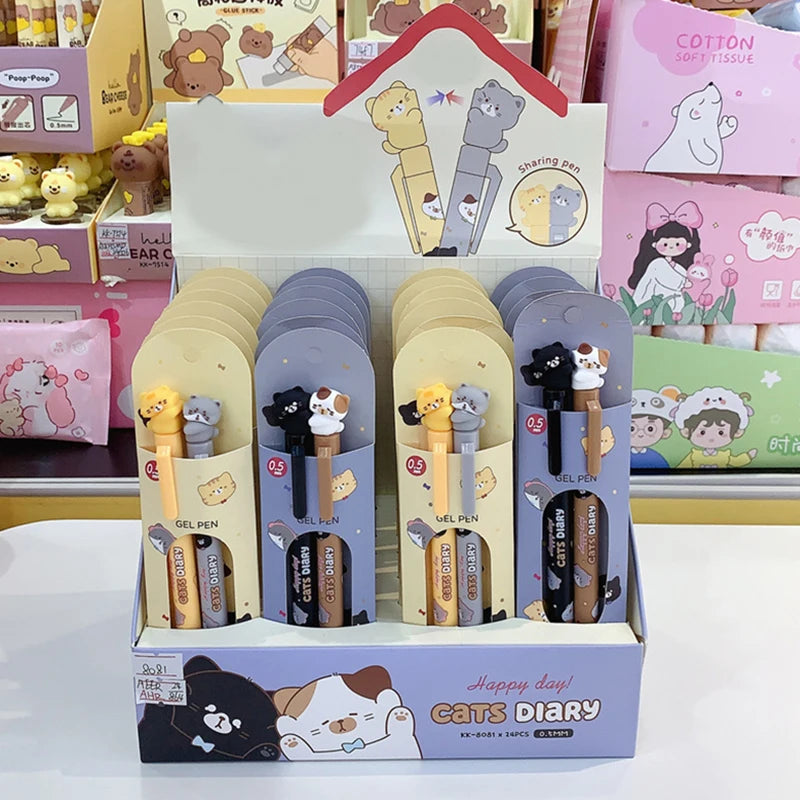 2 Stück/Box Kawaii Schreibwaren Bürozubehör Schulbedarf Set Geschenk Katze Süße Stifte Ästhetische Gelstifte mit schwarzer Tinte Kugelschreiber