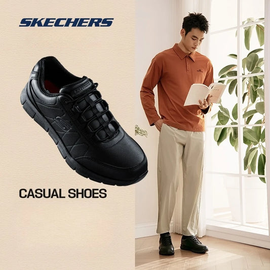 Skechers Men Casual Business Leather Shoes Soft Soled Sneakers Lightweight Running Athletic Jogging Walking Sports Male Shoes