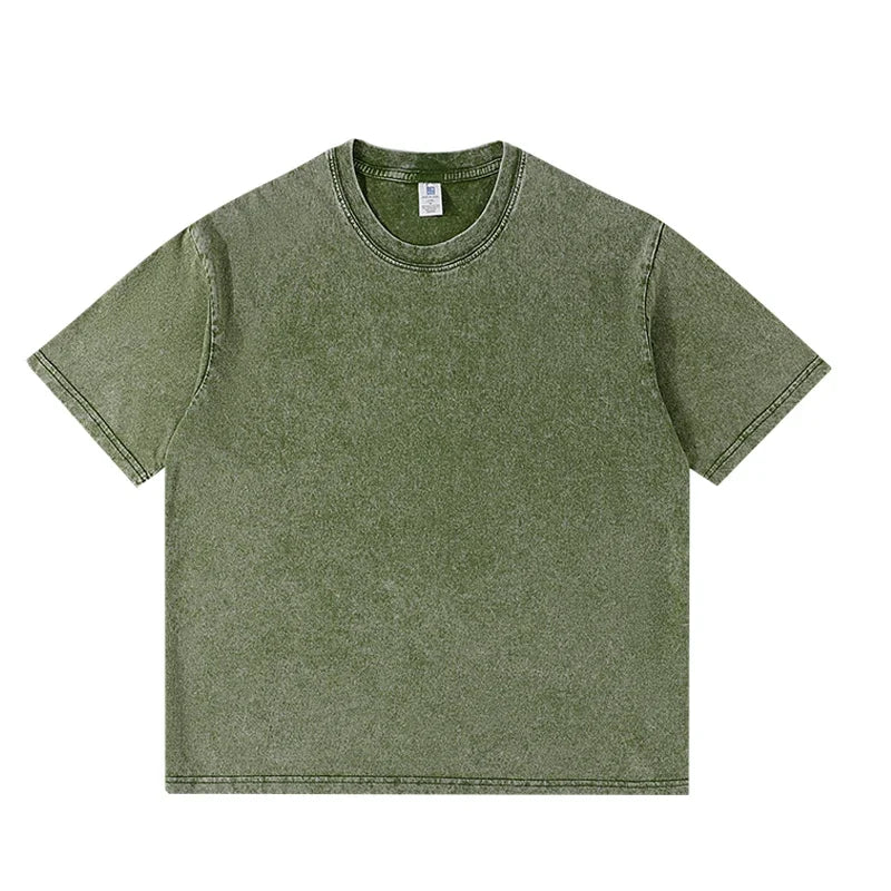 250 g/m² Vintage Washed T-Shirts für Herren, Street Hip Hop Retro Punk T-Shirts Damen Harajuku Casual Baumwoll Kurzarm Acid Wash Tops