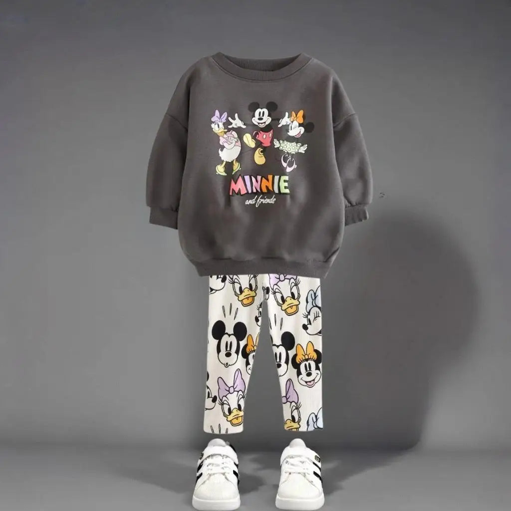 Herbst Neue Kinderkleidung Langarm Anzug Bedruckter Cartoon Minnie Baby Mädchen Freizeitanzüge Kinder Hoodie + Leggings 2tlg./Set