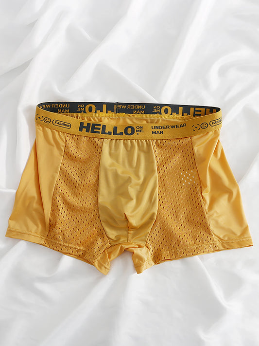 6-Pack Men's Underwear Semi-Mesh Boxers Shorts- "HELLO" Waistband, Lightweight Soft and Breathable Men's Underpants