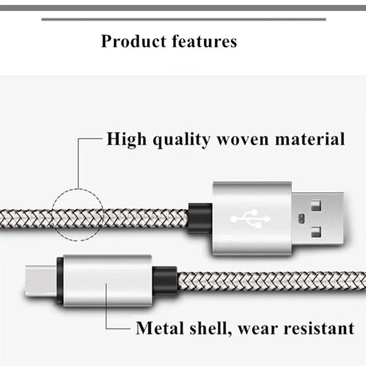 USB A to iPhone 15 Nylon Braided Cable Fast Charger Cord for Huawei Samsung Galaxy S22 Android Phone Charger Cable Accessories