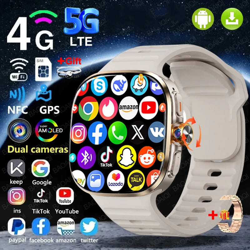 5G/4G Vollnetzwerk Smartwatch HD 2,4 Zoll großer Bildschirm Videoanruf 16 GB + 256 GB RAM 2100 mAh Google Play WLAN GPS SIM-Karte Smartwatch