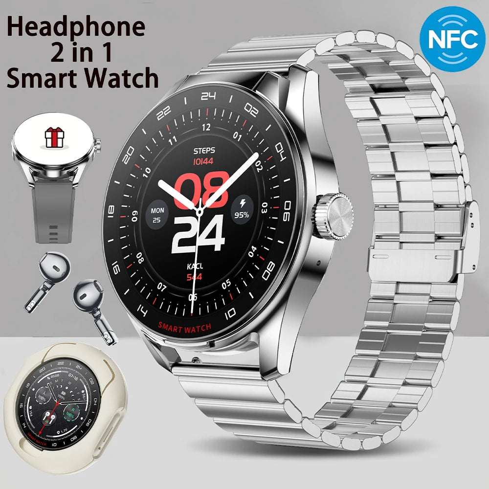 2025 Neue NFC Herren Smartwatch Bluetooth-Anruf Herzfrequenzüberwachung HD Großbildschirm TWS 2-in-1 Sport-Trajektorie Damen Smartwatch