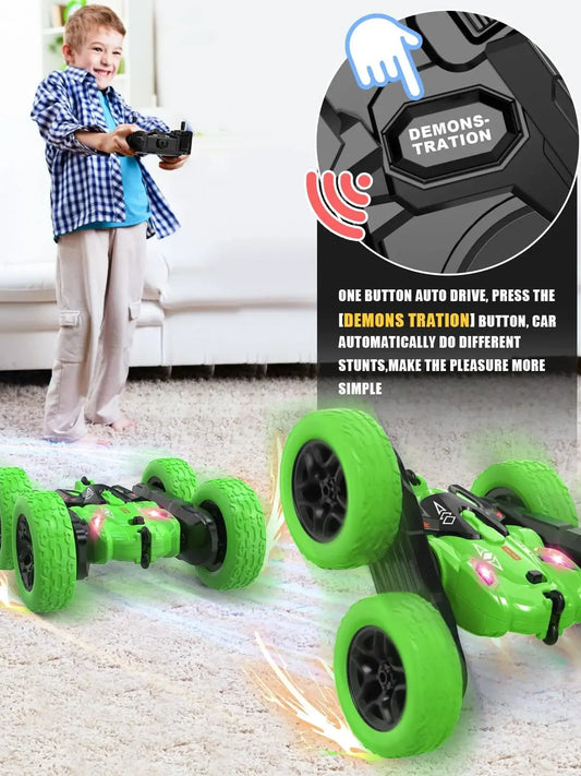 RC Stunt Car 360 Degree Rotation, 2.4GHz Double-sided Driving, Green/purple/blue, Kids Toy for Outdoor Play