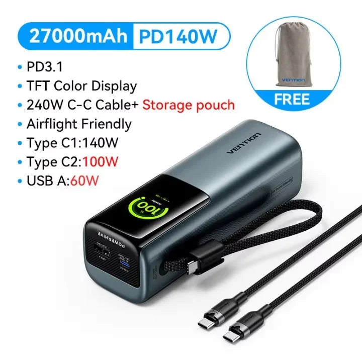 Vention 27000mAh Powerbank 200W PD Schnellladegerät für MacBook Laptop Tragbare Powerbank Externe Batterie für iPhone 17 Samsung 26