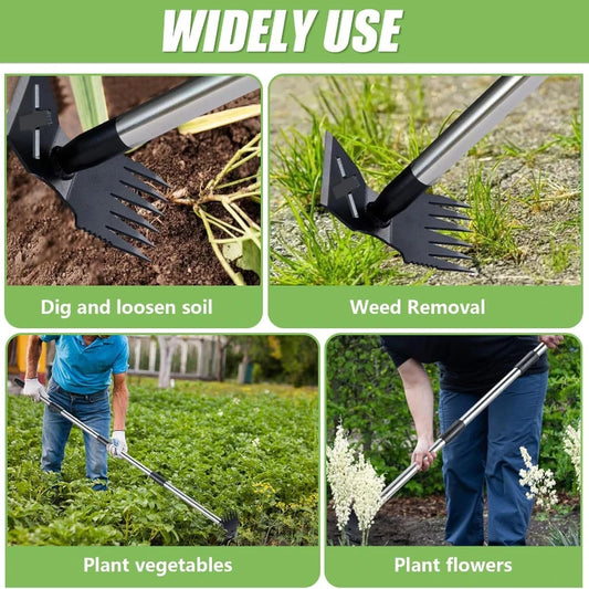All steel dual-purpose hoe with adjustable handle, household portable garden rake, weeding shovel, multifunctional small hoe