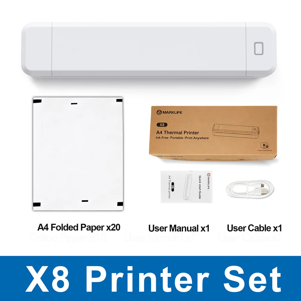 Marklife A4 Thermodrucker Tragbarer Bluetooth-Drucker für PDF-Fotos Dokumentendrucker für Büroarbeit Zuhause Schule X8