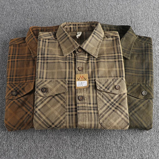 Chemise à carreaux tendance en coton pour homme, idéale pour les tenues décontractées d'automne, veste fine lavable