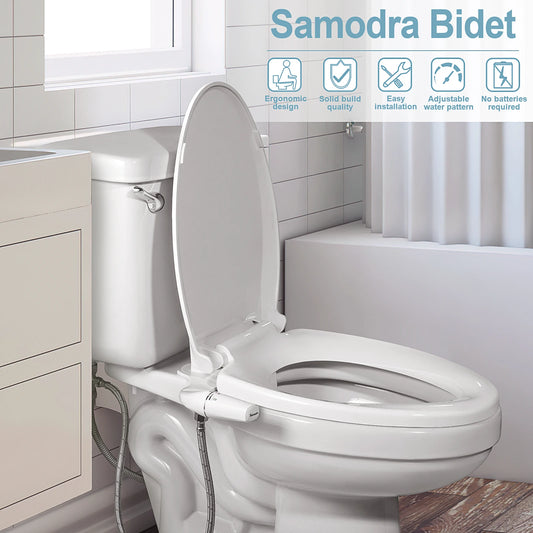 SAMODRA Fixation de bidet ultra-mince pour siège de toilettes, bidet à double buse, pression d'eau réglable, pulvérisateur non électrique pour l'hygiène intime